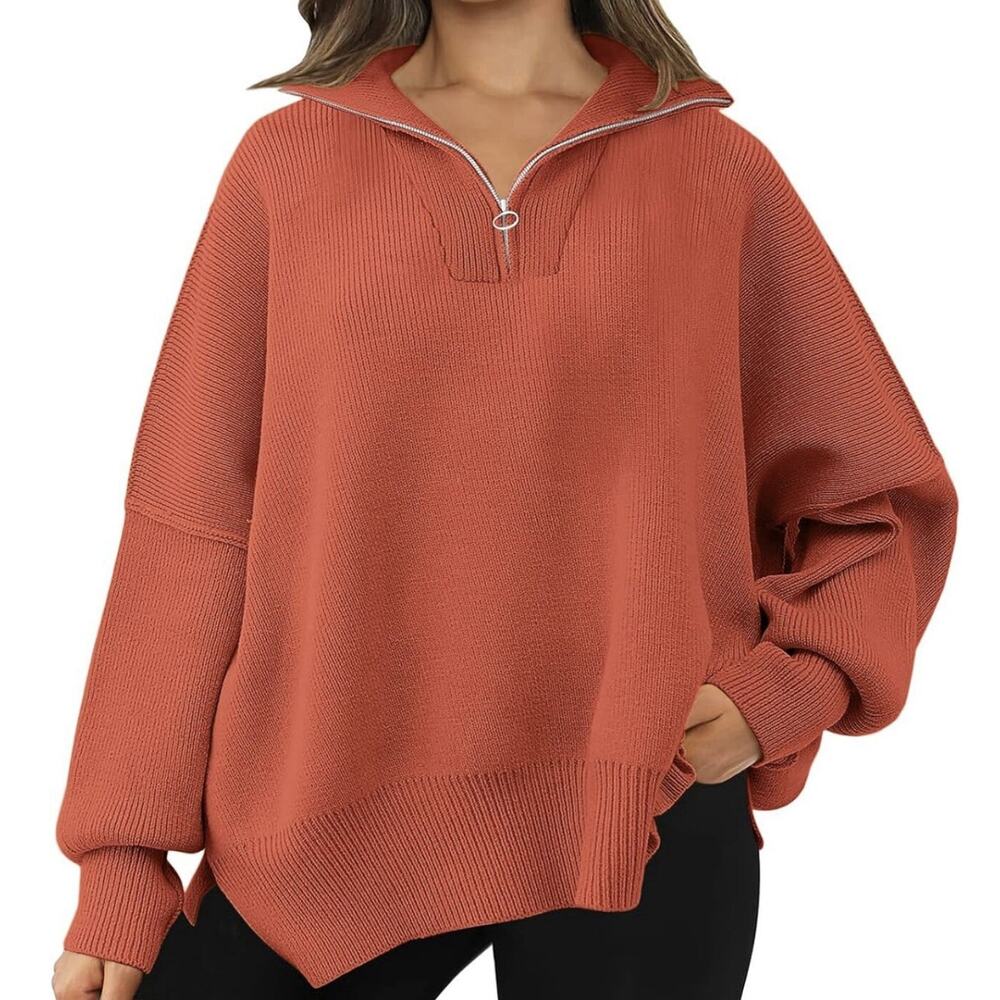 LILLUSORY Women's Oversized Sweater Zip Up Collared Knit Pullover Size Small